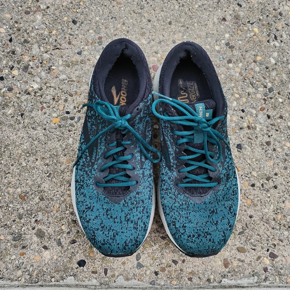 Brooks Launch 6 Size 10 in Teal / Black / Gold Sparkle